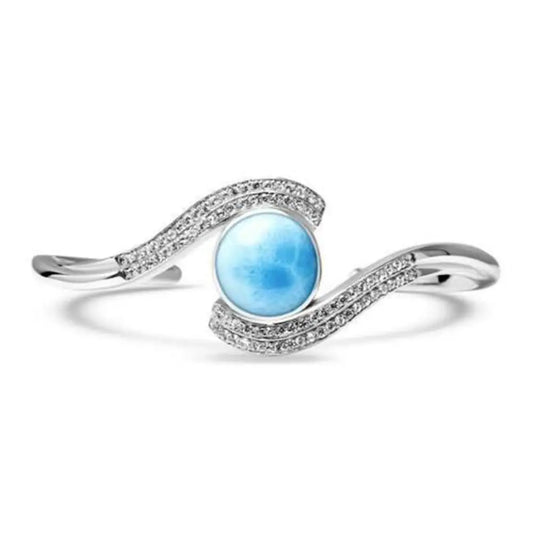 Blue Larimar Gemstone and 925 Sterling Silver Bangle