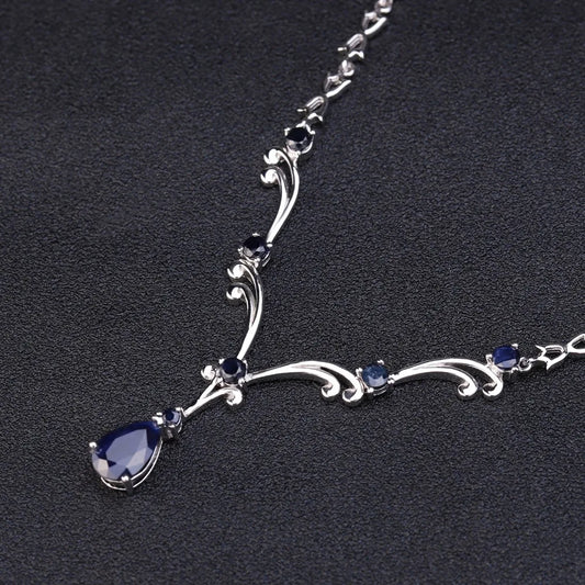 Natural Blue Sapphire Gemstone Pendant Necklace