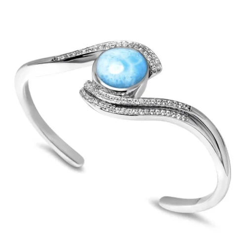 Blue Larimar Gemstone and 925 Sterling Silver Bangle