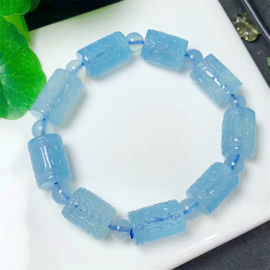 Natural Aquamarine Bucket Beads Bracelet