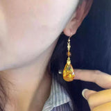 18K Gold Plated Amber Water Drop Earrings