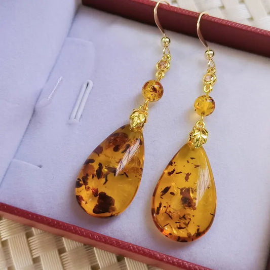 18K Gold Plated Amber Water Drop Earrings