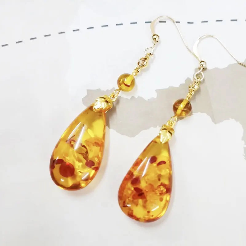 18K Gold Plated Amber Water Drop Earrings