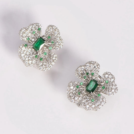 Sparkling Emerald Flower Earrings