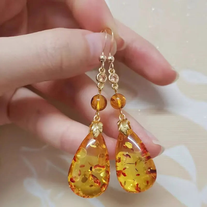 18K Gold Plated Amber Water Drop Earrings