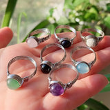 Natural Stone Wire Wrapped Crystal Rings