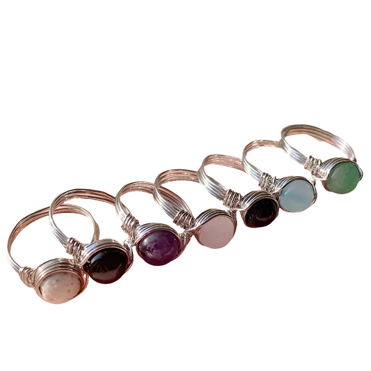 Natural Stone Wire Wrapped Crystal Rings