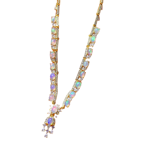 Sterling Silver Inlaid Natural Opal Necklace