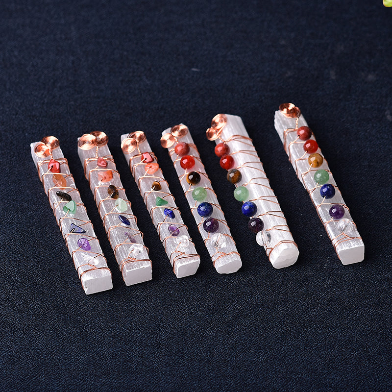 Seven Chakra Healing Crystals Stones Selenite Stick Wand for Meditation Spiritual Beads Metamorphidi