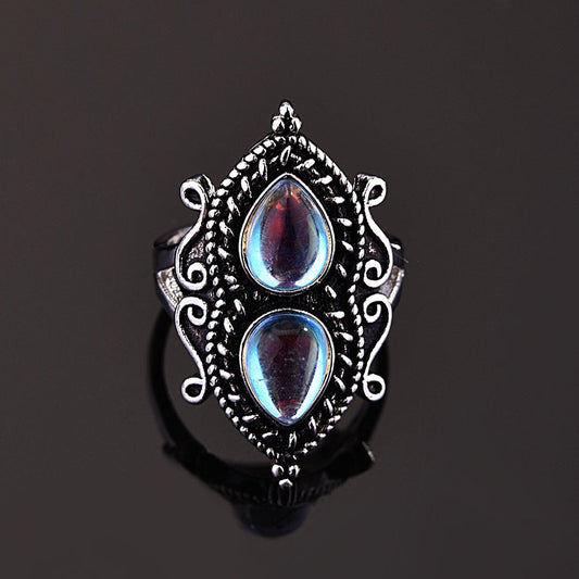 S925 Sterling Silver Color Pear-shaped Moonstone Ring Metamorphidi