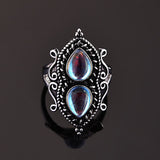 S925 Sterling Silver Color Pear-shaped Moonstone Crystal Ring